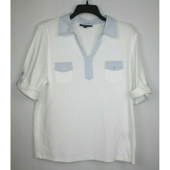Karen Scott Plus Women's Collared Split Neck Short Sleeve Top Size 0X White - Picture 2 of 4